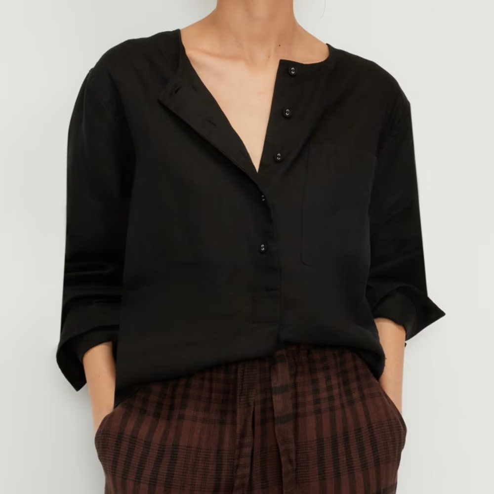 🕶️MISIA Boutique Blue Tab Sleeve 3/4 Sleeve Popover Top Blouse NWT L - Picture 2 of 8